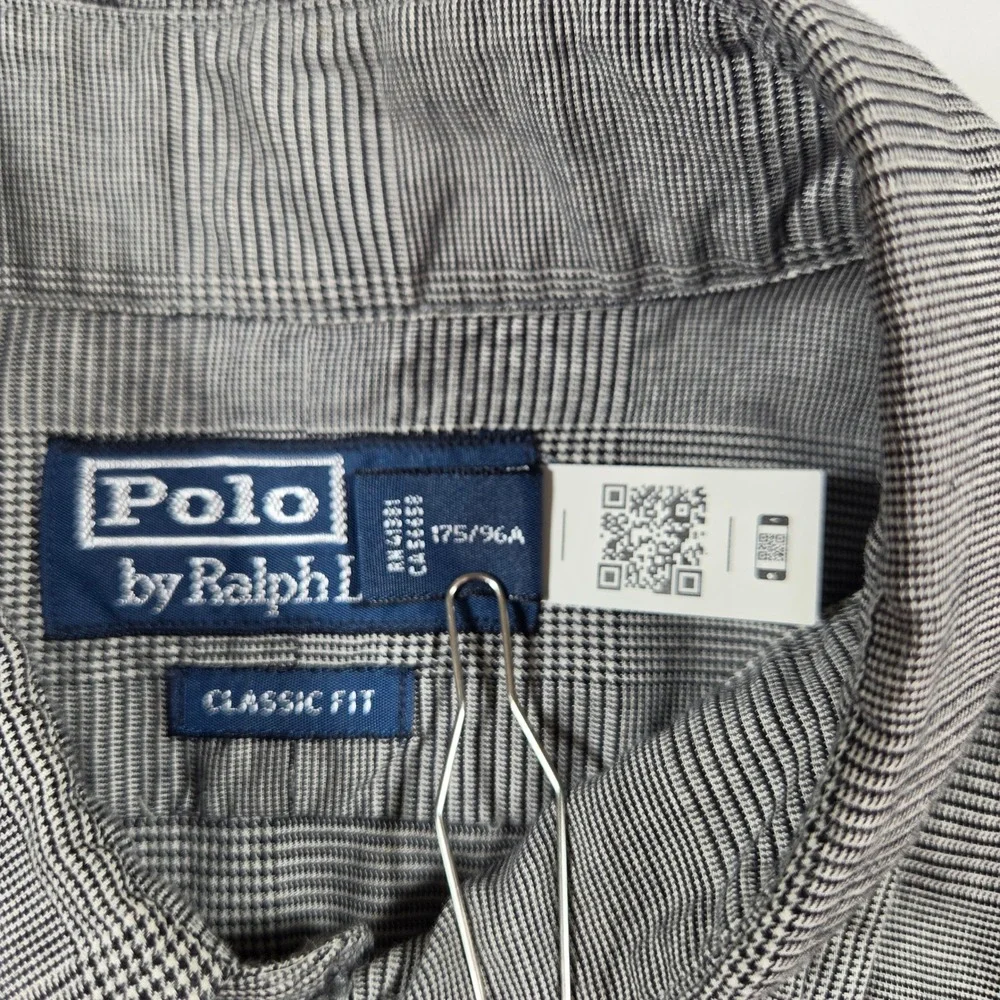 Polo Ralph Lauren Mens Classic Fit Glen Plaid Button Down Shirt Grey White Med